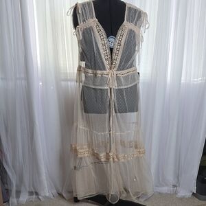 Sheer Cream Maxi Dress with Lace Details